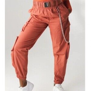 Vitality x Cosmopolitan Noa Cargo Pants Rust Orange Joggers Belt & Chain Goth S